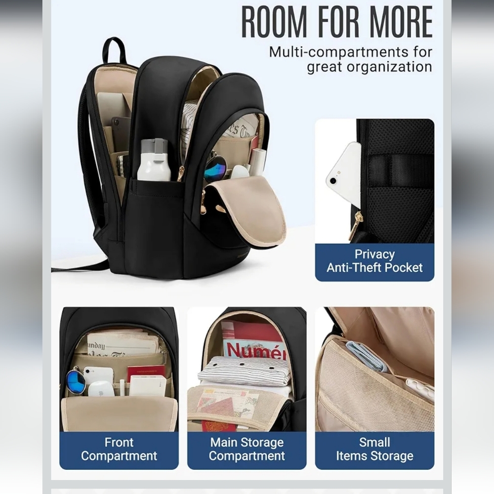 Navy Blue Laptop Travel Backpack RFID safe - Picture 14 of 15